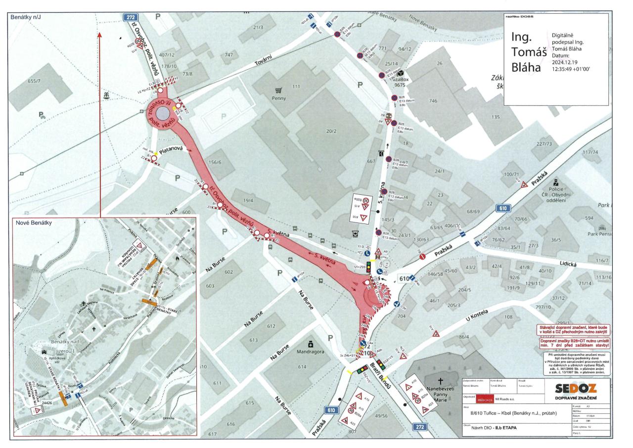 Opatření obecné povahy - Přechodná úprava provozu - II/610 Tuřice – Kbel (Benátky nad Jizerou, průtah) 3
