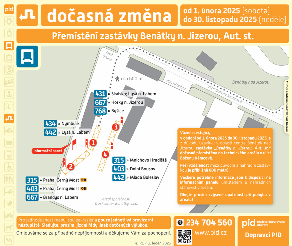 Dočasné umístění provizorního autobusového nádraží a změny jízdních řádů 1