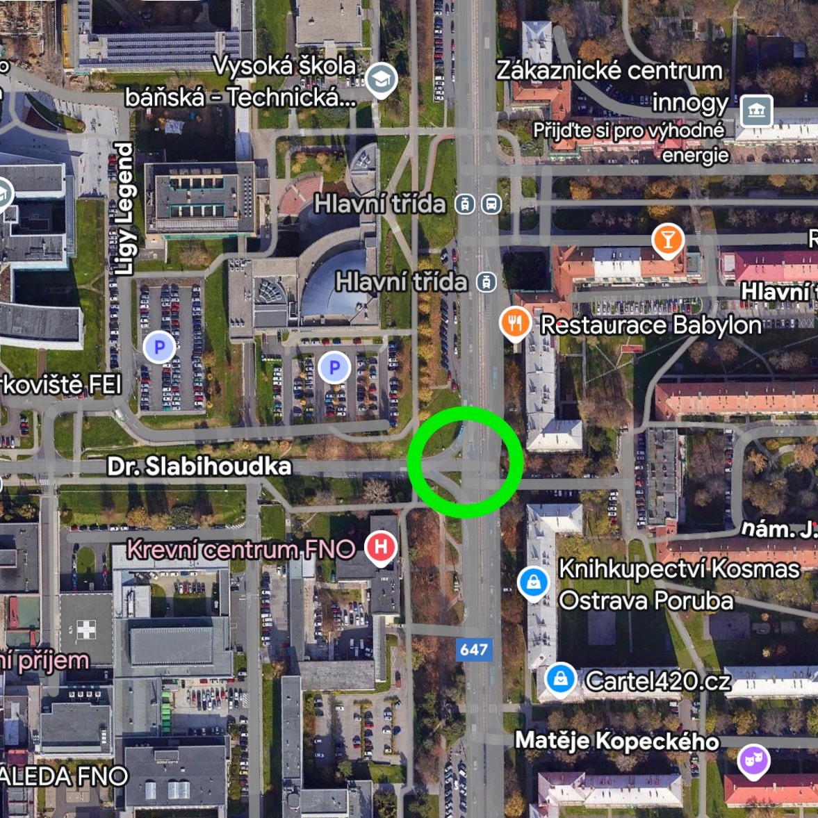 Vyznačení oblasti stavebních prací. Zdroj: Google Maps